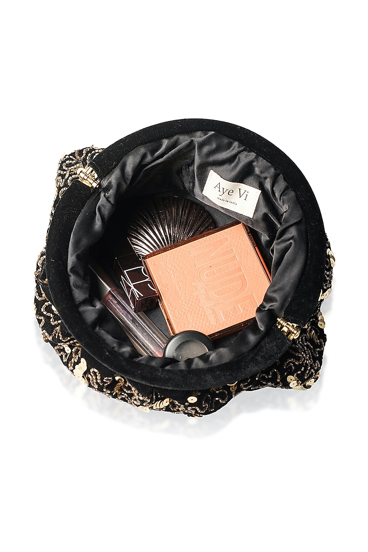 Black & Gold Suede Velvet Sequins Embroidered Clutch by AYE VI at Pernia's Pop Up Shop
