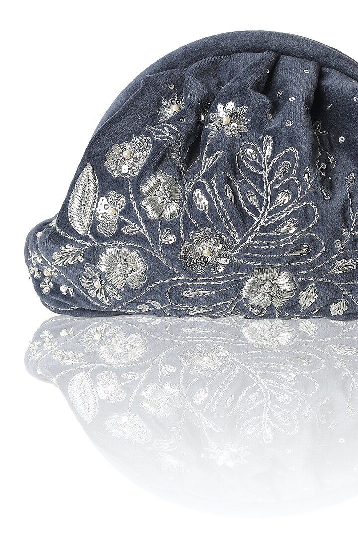 Midnight Blue Suede Velvet Sequins & Bead Hand Embroidered Clutch by AYE VI at Pernia's Pop Up Shop