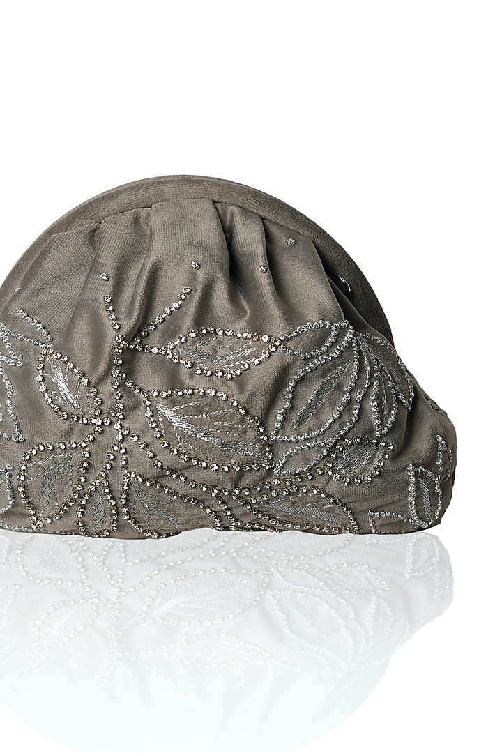 Silver Grey Suede Velvet Crystal Chain Hand Embroidered Clutch by AYE VI at Pernia's Pop Up Shop