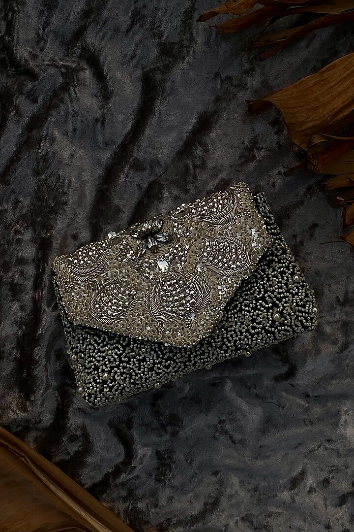 Black Silk Velvet Mirror Embroidered Pochette by AYE VI at Pernia's Pop Up Shop