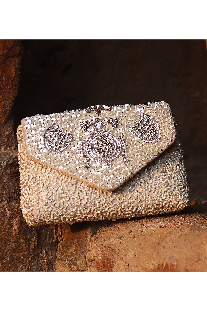Ice Grey Silk Velvet Mirror Embroidered Pochette by AYE VI at Pernia's Pop Up Shop