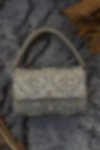 Ivory Silk Velvet Pearl & Cutdana Embellished Minaudiere Bag by AYE VI at Pernia's Pop Up Shop