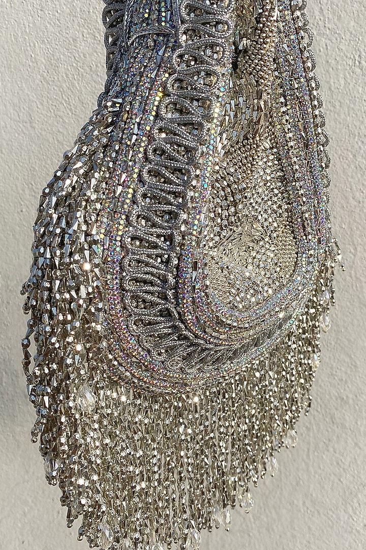 Silver Silk Velvet Potli Bag by AYE VI at Pernia's Pop Up Shop