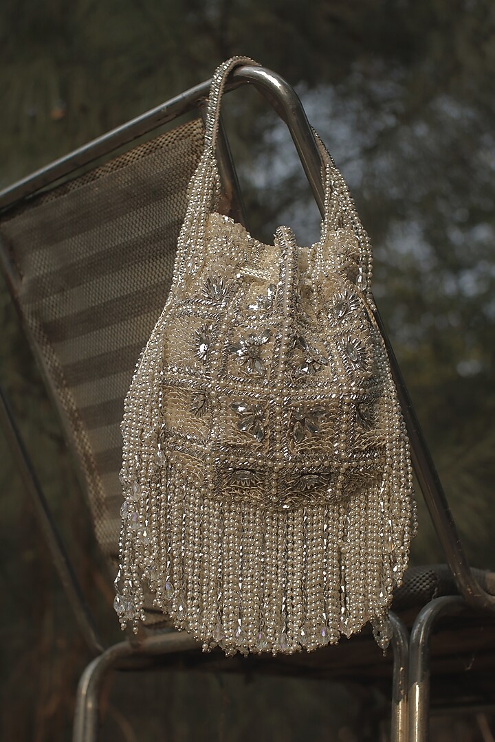 Ivory Silk Velvet Potli Bag by AYE VI at Pernia's Pop Up Shop