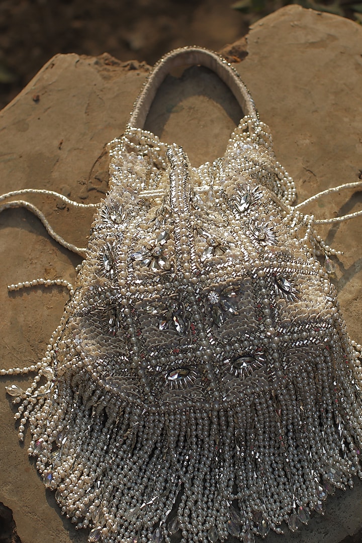 Ivory Silk Velvet Potli Bag by AYE VI at Pernia's Pop Up Shop