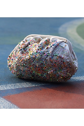 Multi-Colored Suede Velvet Sequins Hand Embroidered Clutch by AYE VI