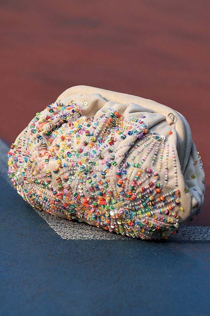 Multi-Colored Suede Velvet Sequins Hand Embroidered Clutch by AYE VI at Pernia's Pop Up Shop