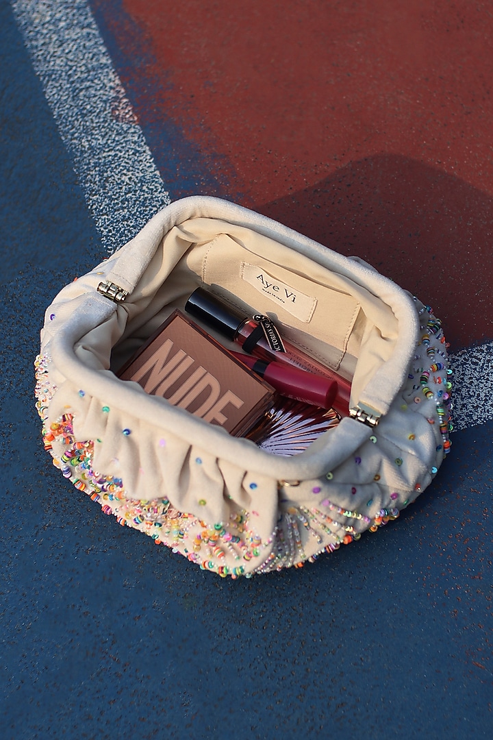 Multi-Colored Suede Velvet Sequins Hand Embroidered Clutch by AYE VI at Pernia's Pop Up Shop