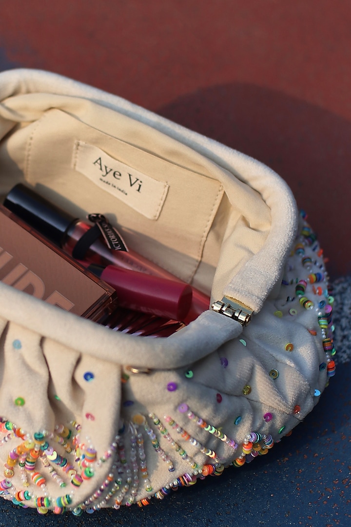 Multi-Colored Suede Velvet Sequins Hand Embroidered Clutch by AYE VI at Pernia's Pop Up Shop