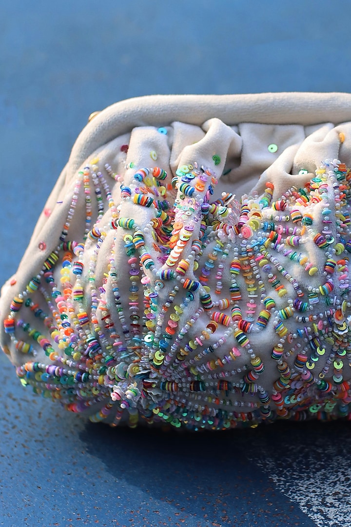 Multi-Colored Suede Velvet Sequins Hand Embroidered Clutch by AYE VI at Pernia's Pop Up Shop