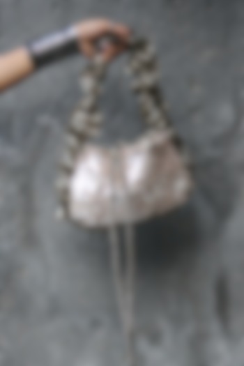 Metallic Taupe Silk Tissue Hand Embroidered Baguette Bag by AYE VI at Pernia's Pop Up Shop