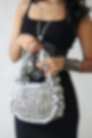 Icy Silver Grey Tissue Georgette Hand Embroidered Sculpted Arm Bag by AYE VI at Pernia's Pop Up Shop