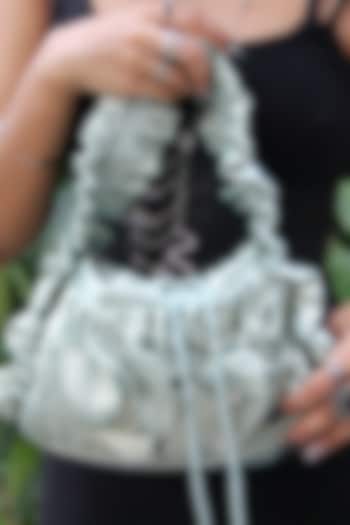 Matcha Green Satin Tissue Hand Embroidered Sculpted Arm Bag by AYE VI at Pernia's Pop Up Shop