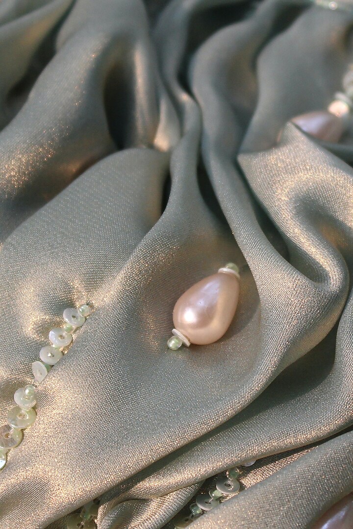 Matcha Green Satin Tissue Hand Embroidered Sculpted Arm Bag by AYE VI at Pernia's Pop Up Shop