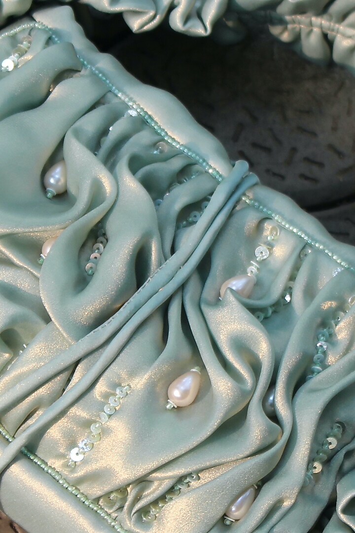 Matcha Green Satin Tissue Hand Embroidered Sculpted Arm Bag by AYE VI at Pernia's Pop Up Shop
