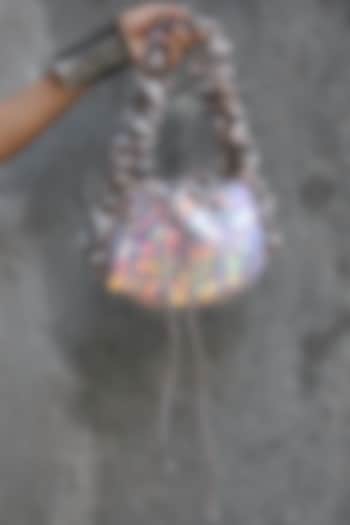 Holographic-Colored Silk Organza Hand Embroidered Baguette Bag by AYE VI at Pernia's Pop Up Shop