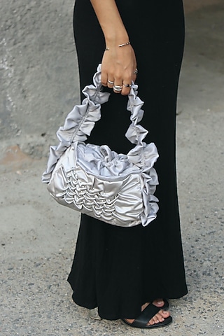 Ice Grey Silk Duchess Satin Sculpted Arm Bag by AYE VI