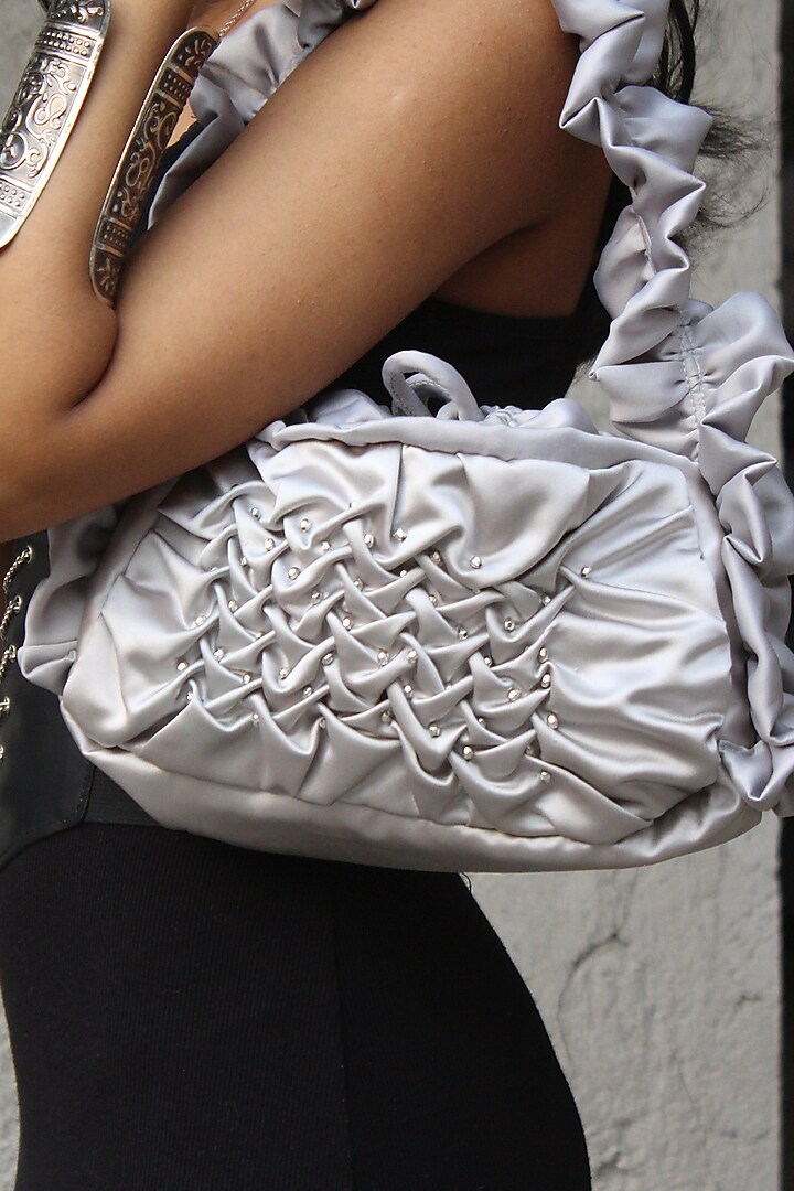 Ice Grey Silk Duchess Satin Sculpted Arm Bag by AYE VI at Pernia's Pop Up Shop
