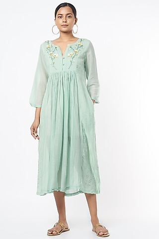 Mint Hand Embroidered Multi-Paneled Dress by AYAKA