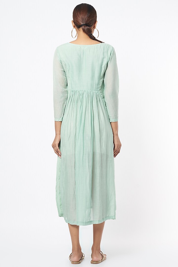 Mint Hand Embroidered Multi-Paneled Summer Dress by AYAKA at Pernia's Pop Up Shop