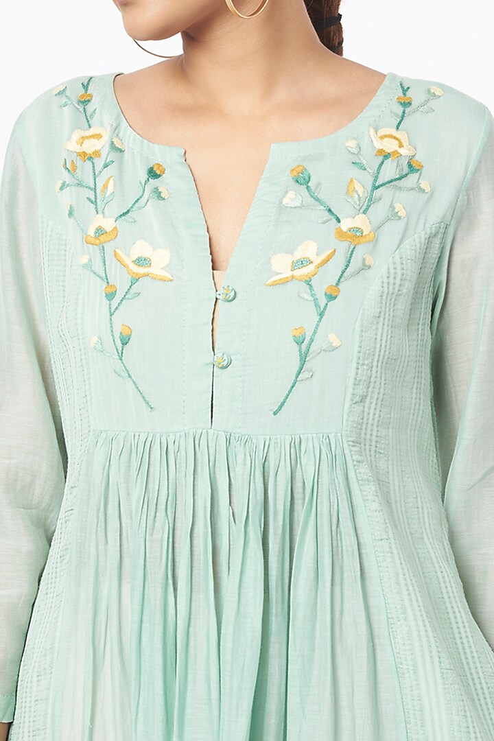 Mint Hand Embroidered Multi-Paneled Summer Dress by AYAKA at Pernia's Pop Up Shop