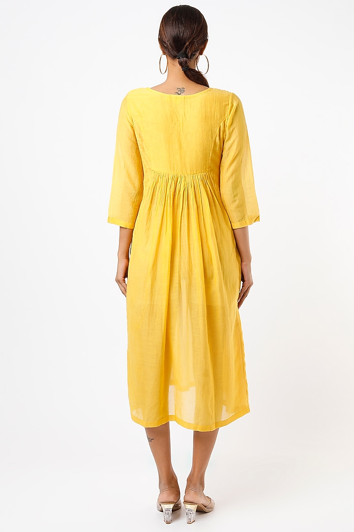 Mustard Embroidered Multi-Paneled Summer Dress by AYAKA at Pernia's Pop Up Shop
