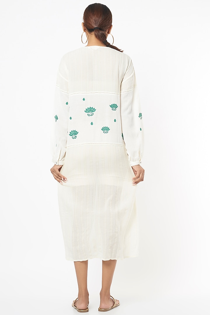 White Hand Embroidered Front-Open Summer Dress by AYAKA at Pernia's Pop Up Shop