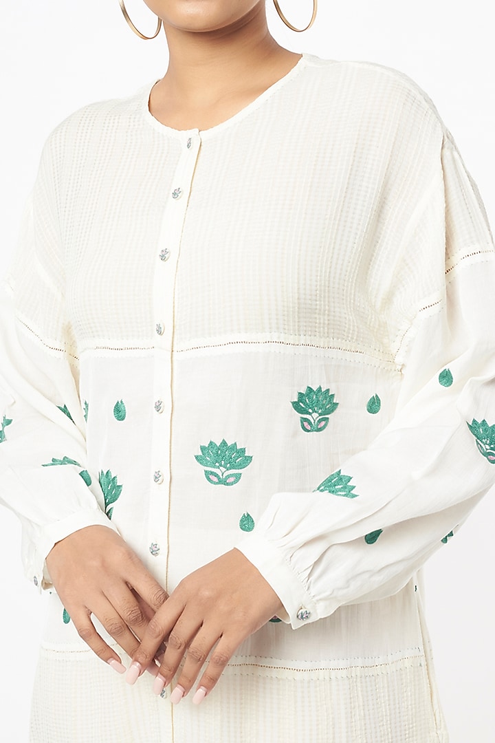 White Hand Embroidered Front-Open Summer Dress by AYAKA at Pernia's Pop Up Shop