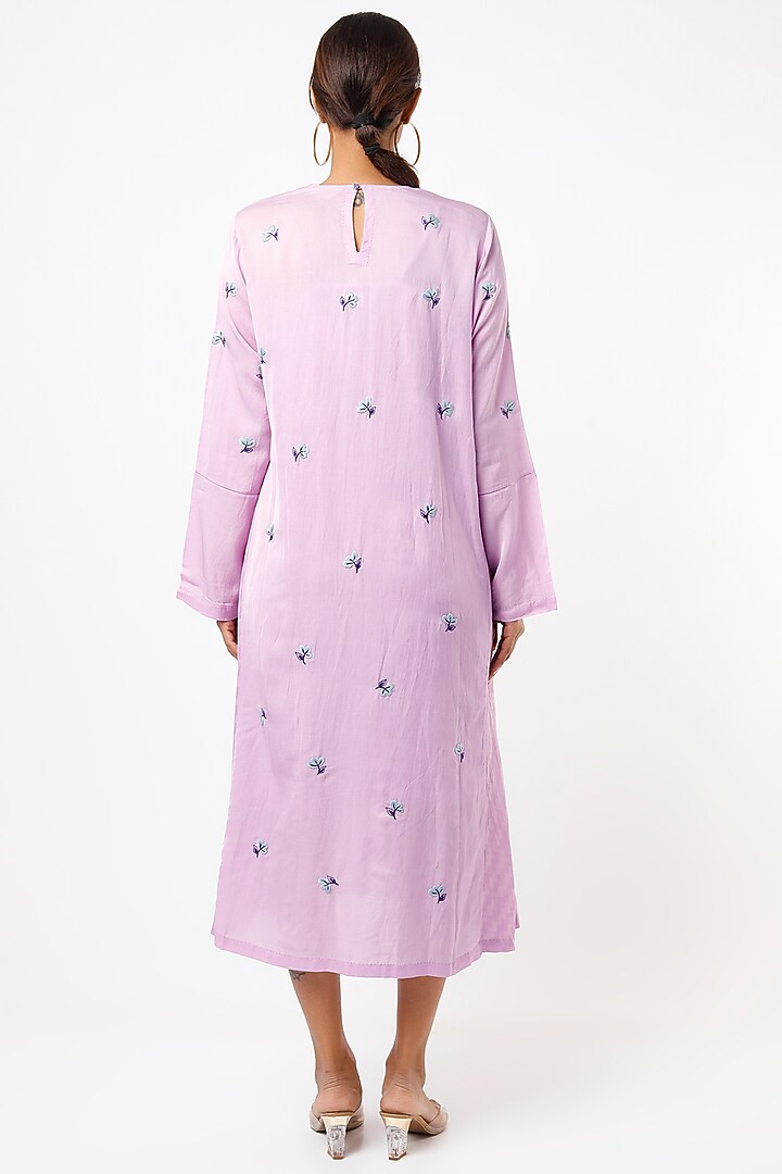 Purple Hand Embroidered A-Line Summer Dress by AYAKA at Pernia's Pop Up Shop