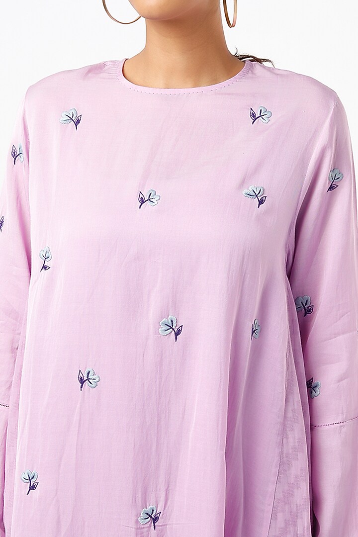 Purple Hand Embroidered A-Line Summer Dress by AYAKA at Pernia's Pop Up Shop