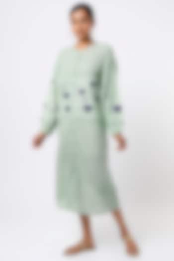 Mint Hand Embroidered Button-Down Summer Dress by AYAKA at Pernia's Pop Up Shop