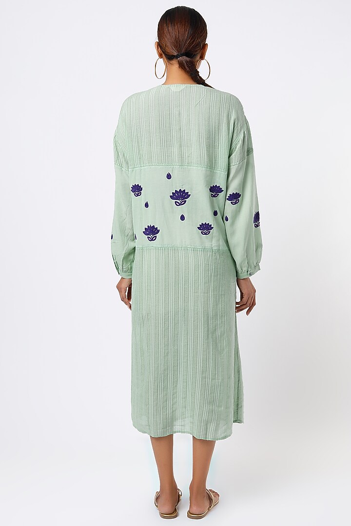 Mint Hand Embroidered Button-Down Summer Dress by AYAKA at Pernia's Pop Up Shop