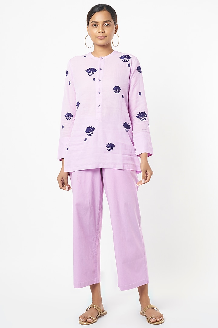 Purple Hand Embroidered Top by AYAKA at Pernia's Pop Up Shop