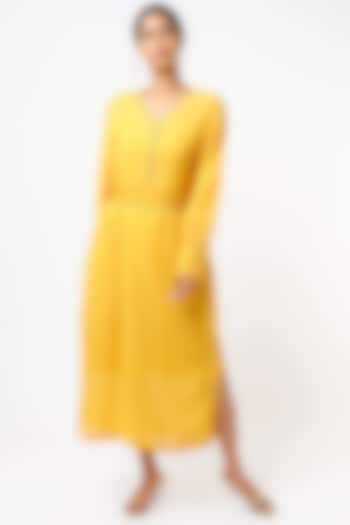 Yellow Hand Embroidered Dress by AYAKA at Pernia's Pop Up Shop