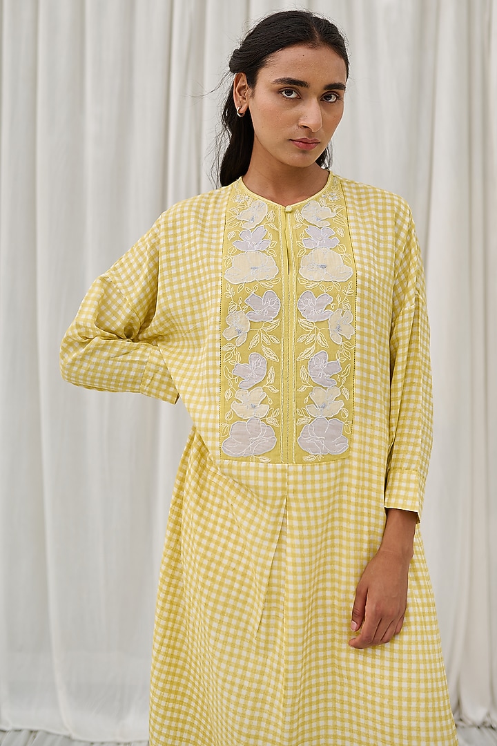 Yellow Cotton Printed & Embroidered Tunic by AYAKA at Pernia's Pop Up Shop