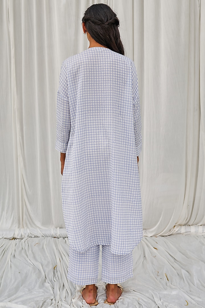 Blue Cotton Printed & Embroidered Tunic by AYAKA at Pernia's Pop Up Shop