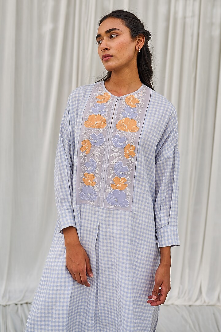 Blue Cotton Printed & Embroidered Tunic by AYAKA at Pernia's Pop Up Shop