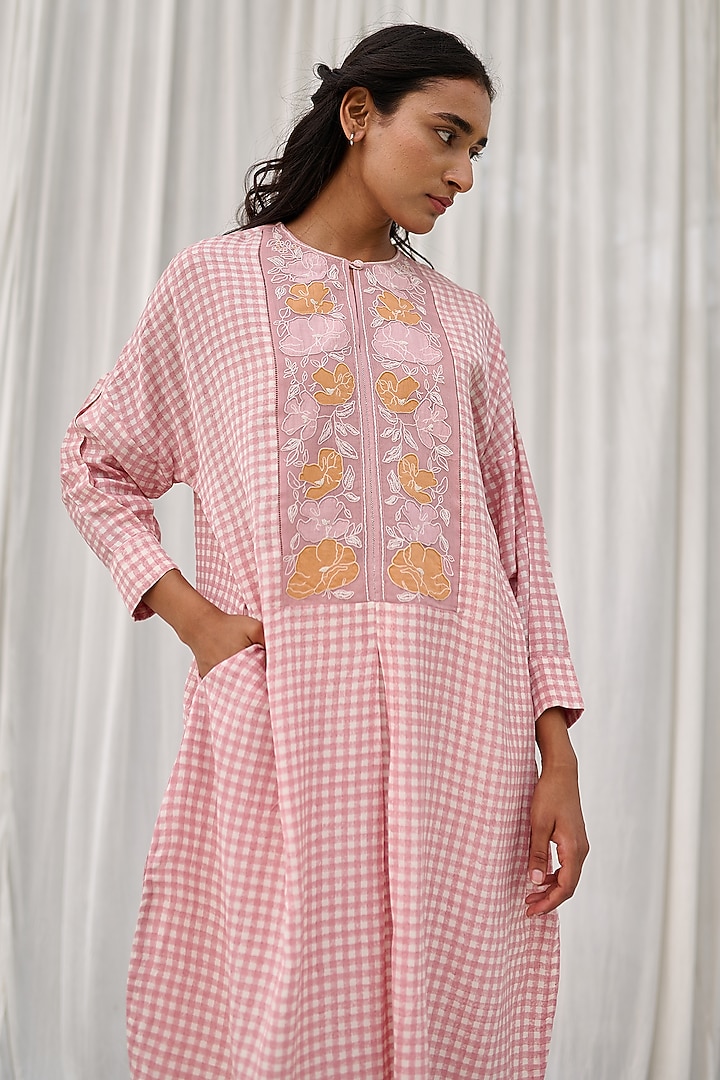 Pink Cotton Printed & Embroidered Tunic by AYAKA at Pernia's Pop Up Shop