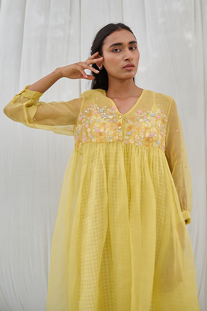 Neon Yellow Cotton Hand Block Printed Kurta Set by AYAKA at Pernia's Pop Up Shop