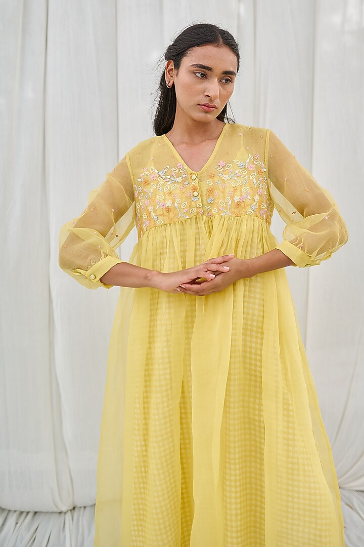 Neon Yellow Cotton Hand Block Printed Kurta Set by AYAKA at Pernia's Pop Up Shop