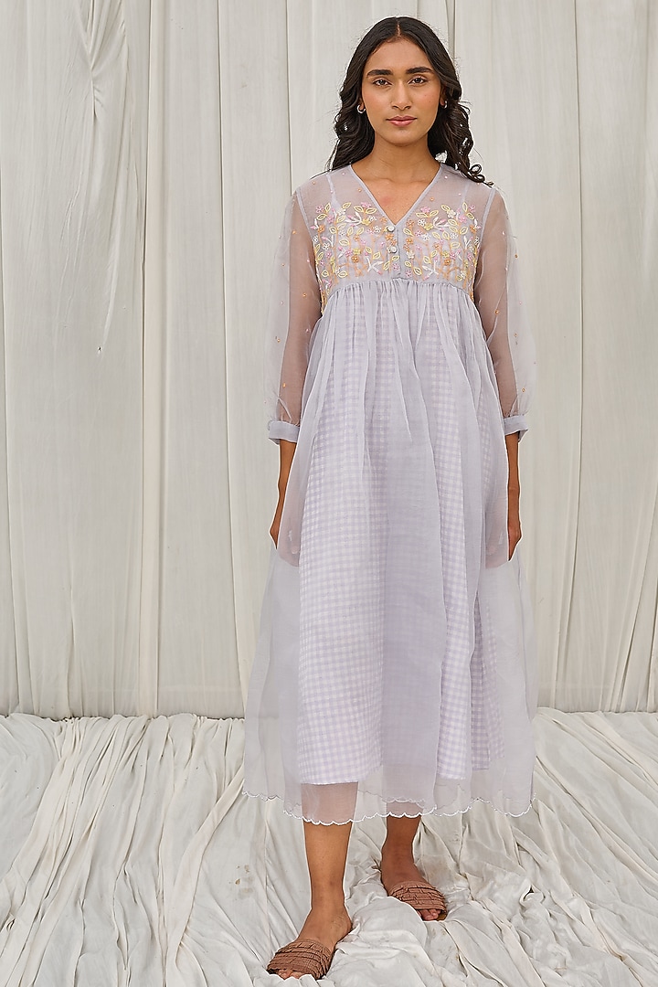 Lilac Cotton Hand Block Printed Kurta Set by AYAKA at Pernia's Pop Up Shop