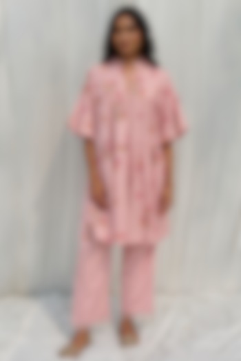 Pink Cotton Hand Block Printed Kurta Set by AYAKA at Pernia's Pop Up Shop