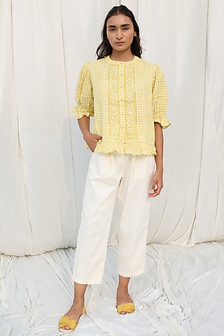 Yellow Organic Cotton Checkered Top by AYAKA