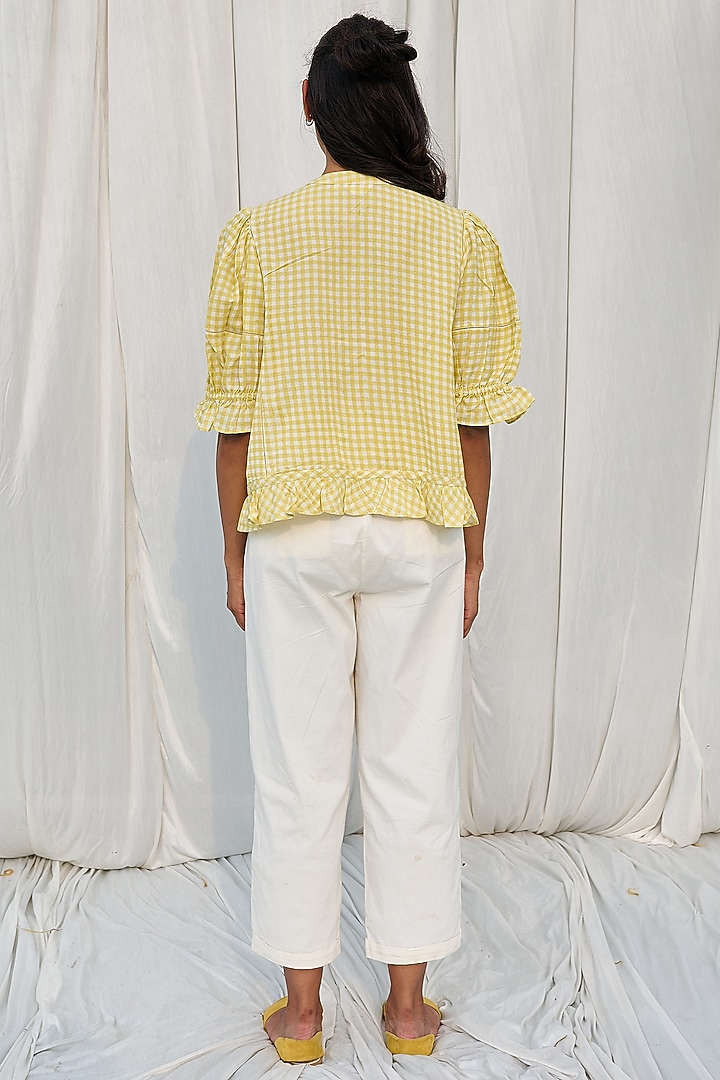 Yellow Organic Cotton Checkered Top by AYAKA at Pernia's Pop Up Shop