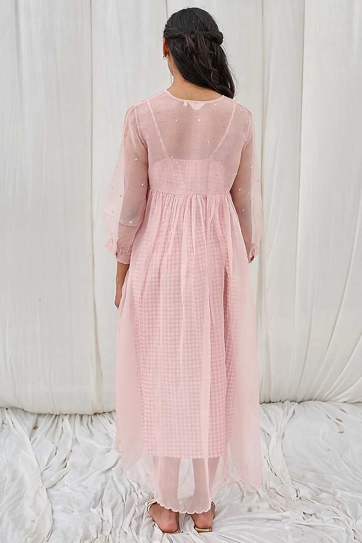 Pink Silk Organza Hand Embroidered Vacation Dress by AYAKA at Pernia's Pop Up Shop