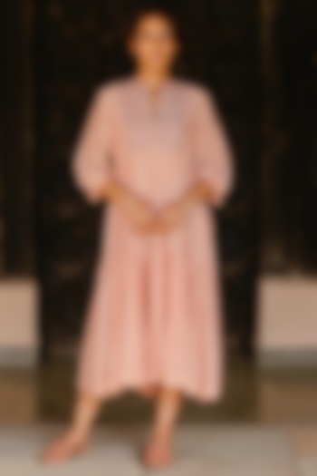 Pink Cotton Chanderi Tiered Summer Dress by AYAKA at Pernia's Pop Up Shop