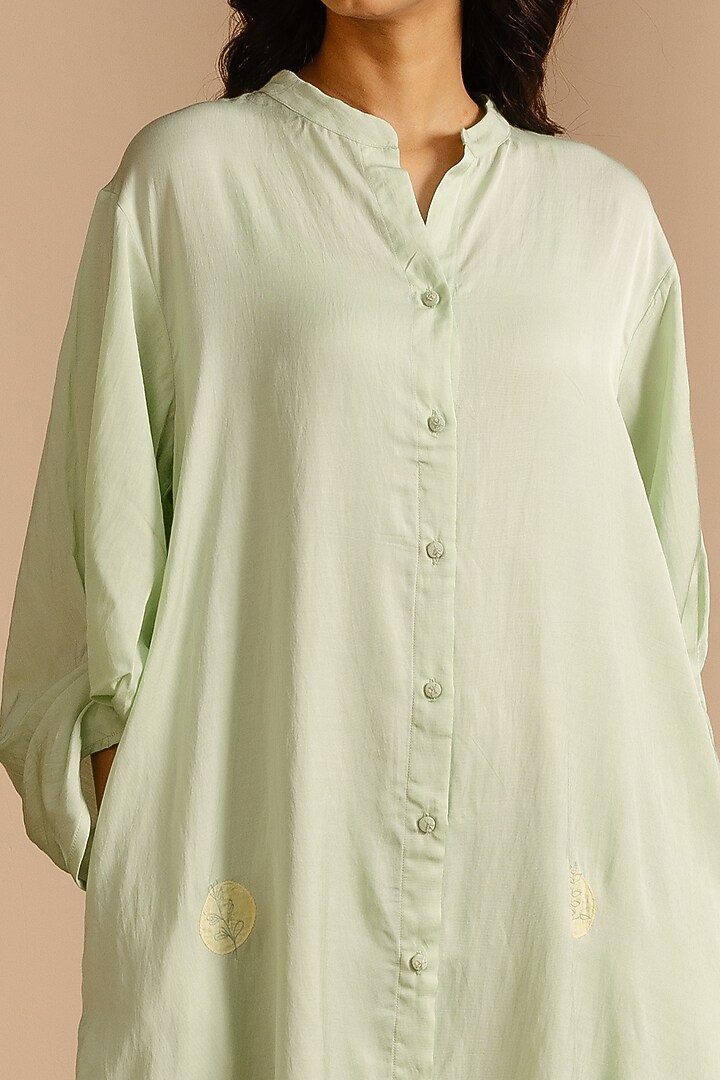 Green Cotton Hand-Embroidered Tunic by AYAKA at Pernia's Pop Up Shop
