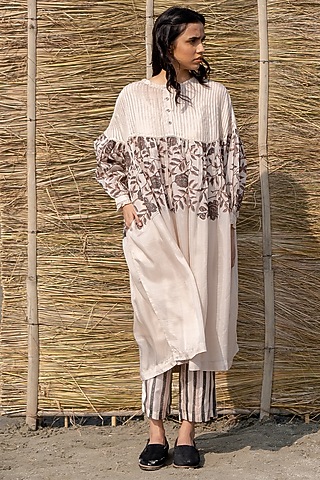 Ivory Viscose Tabby Floral Printed Dress by AYAKA