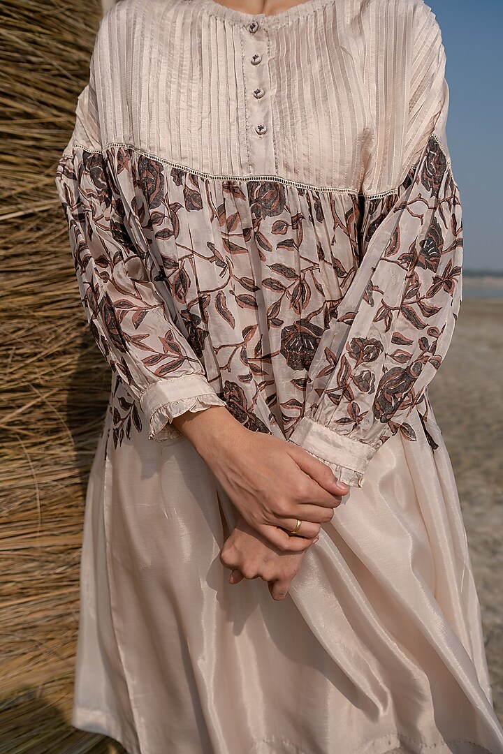 Ivory Viscose Tabby Floral Printed Summer Dress by AYAKA at Pernia's Pop Up Shop