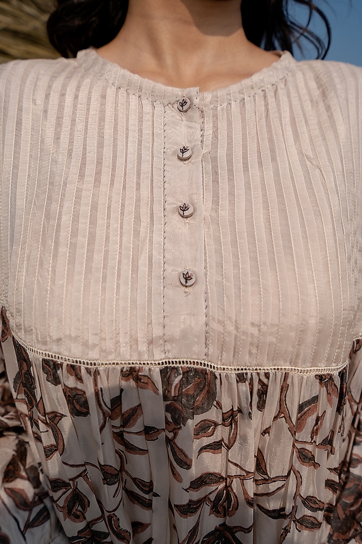 Ivory Viscose Tabby Floral Printed Summer Dress by AYAKA at Pernia's Pop Up Shop